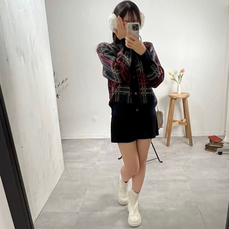 チェックカーディガン ラウンドネック アルパカウール ニットセーター | marcydorn | 詳細画像30 