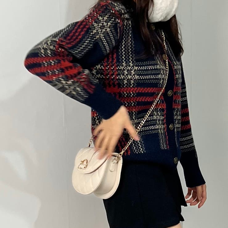 チェックカーディガン ラウンドネック アルパカウール ニットセーター | marcydorn | 詳細画像4 