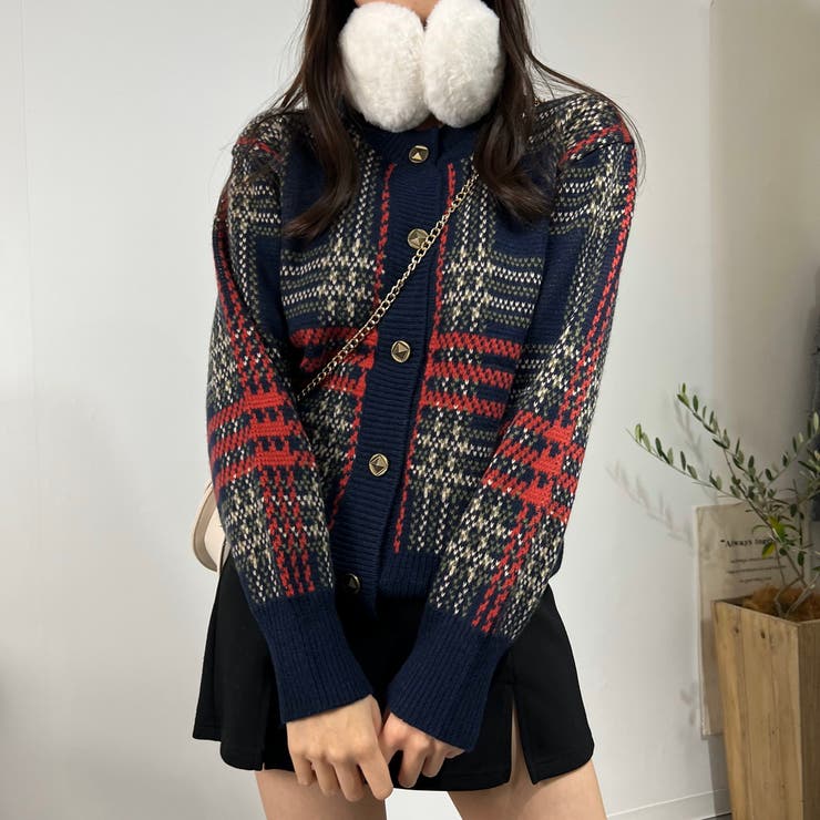 チェックカーディガン ラウンドネック アルパカウール ニットセーター | marcydorn | 詳細画像5 