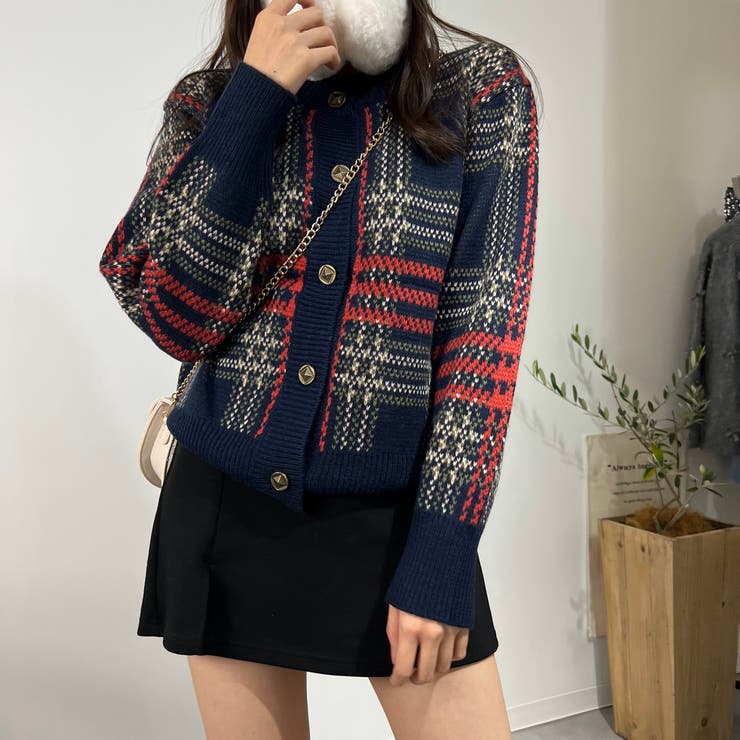 チェックカーディガン ラウンドネック アルパカウール ニットセーター | marcydorn | 詳細画像7 