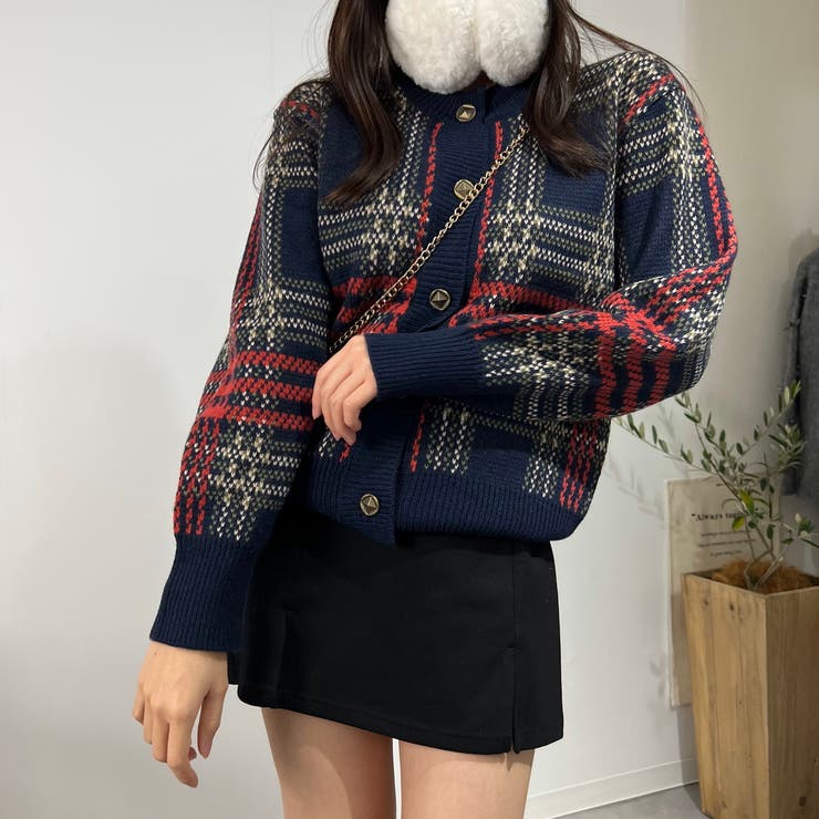 チェックカーディガン ラウンドネック アルパカウール ニットセーター | marcydorn | 詳細画像9 