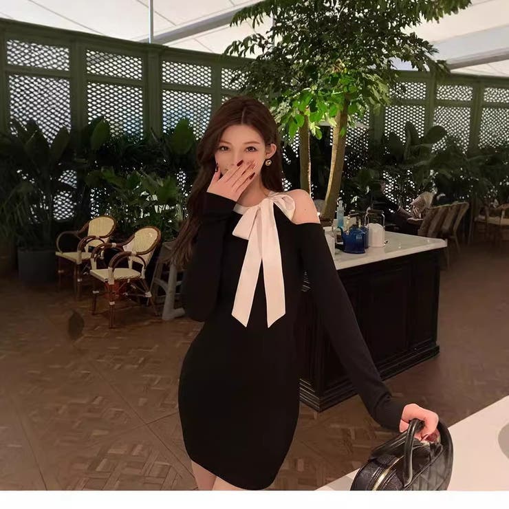 ネックホワイトリボンブラックワンピース | marcydorn | 詳細画像10 