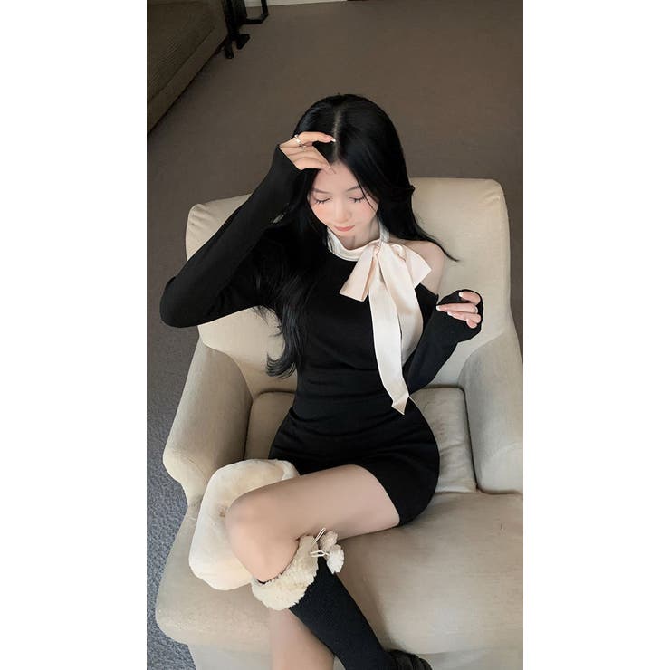 ネックホワイトリボンブラックワンピース | marcydorn | 詳細画像14 