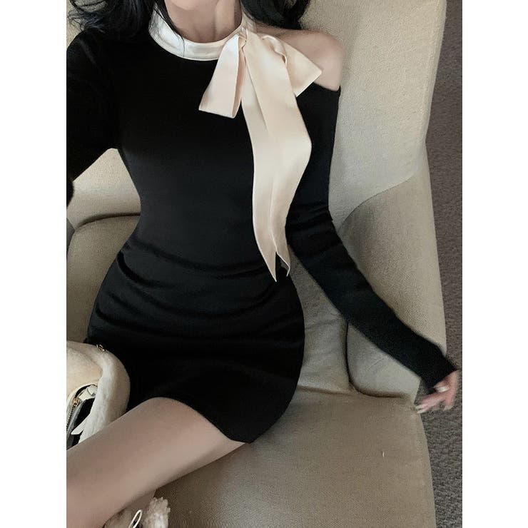 ネックホワイトリボンブラックワンピース | marcydorn | 詳細画像18 