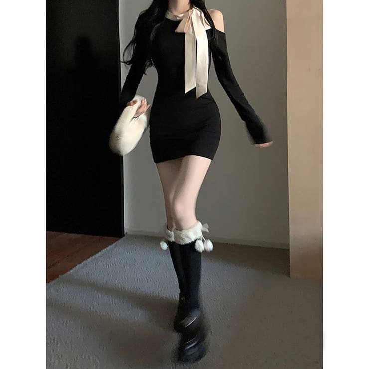 ネックホワイトリボンブラックワンピース | marcydorn | 詳細画像4 