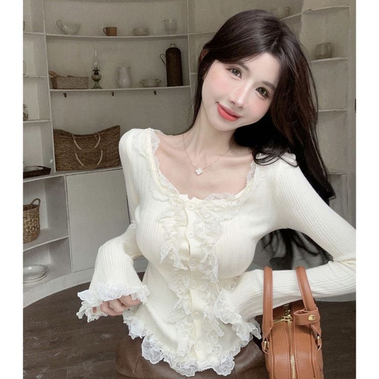 レースフリルホワイトトップス | marcydorn | 詳細画像1 