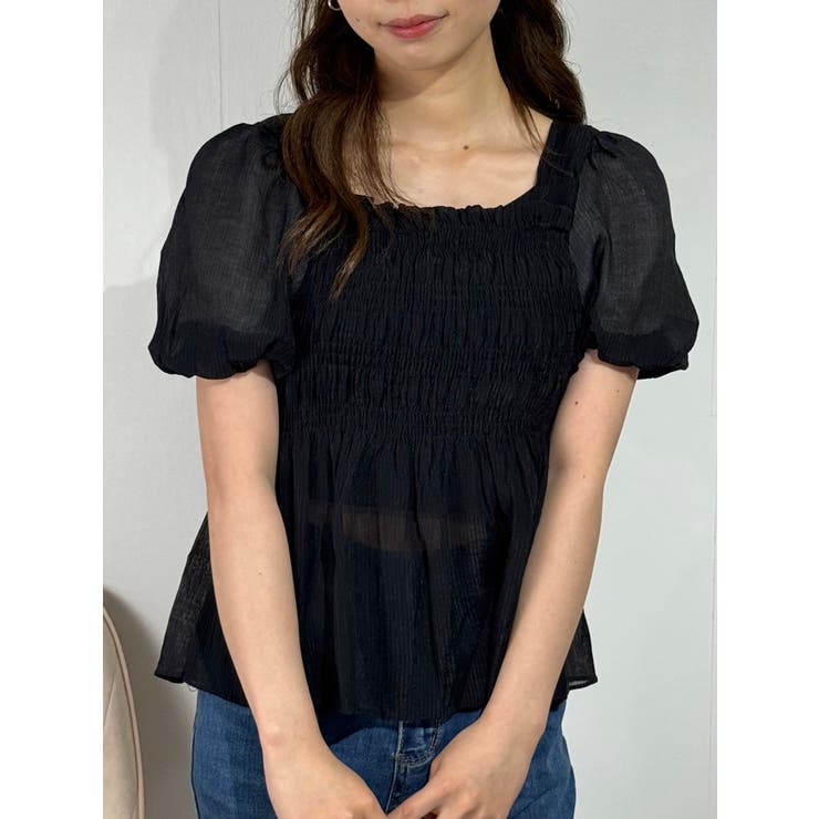 ブラック | パフスリーブギャザートップス | marcydorn