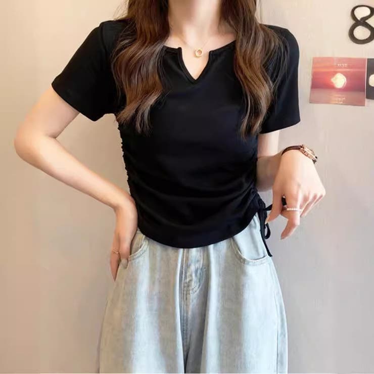 Vネックサイドギャザートップス | marcydorn | 詳細画像1 