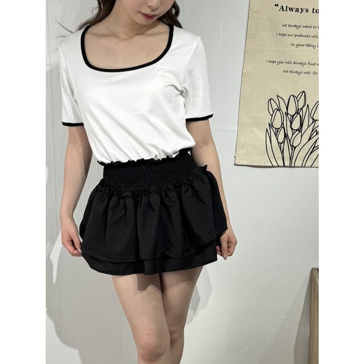 スクエアネック×配色パイピングTシャツ | marcydorn | 詳細画像1 