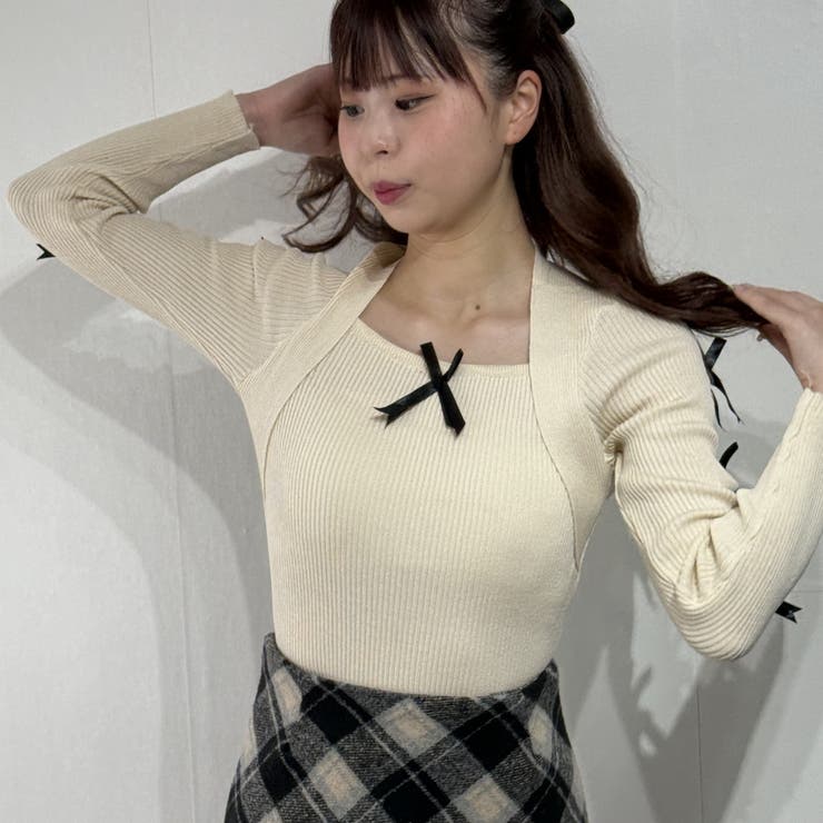 肩あき×リボンガーリーニットトップス | marcydorn | 詳細画像9 
