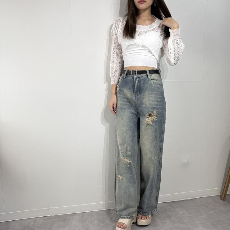 ボリューム袖透かし編みニット トップス ショート丈 | marcydorn | 詳細画像23 