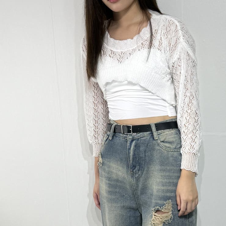 ボリューム袖透かし編みニット トップス ショート丈 | marcydorn | 詳細画像25 