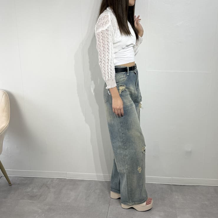 ボリューム袖透かし編みニット トップス ショート丈 | marcydorn | 詳細画像33 