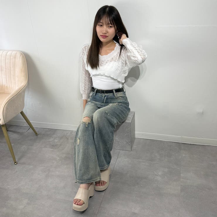 ボリューム袖透かし編みニット トップス ショート丈 | marcydorn | 詳細画像41 