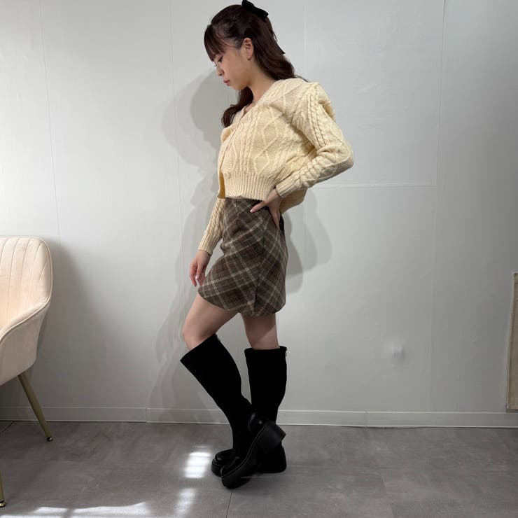 韓国風クラシックチェック柄ハイウエスト台形スカート ミニスカート | marcydorn | 詳細画像32 
