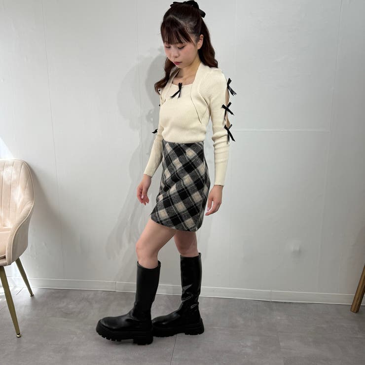 韓国風クラシックチェック柄ハイウエスト台形スカート ミニスカート | marcydorn | 詳細画像9 