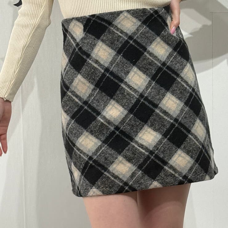 ブラック | 韓国風クラシックチェック柄ハイウエスト台形スカート ミニスカート | marcydorn