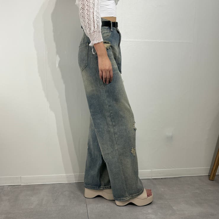 クラッシュ加工デニム×ルーズシルエットワイドパンツ | marcydorn | 詳細画像8 