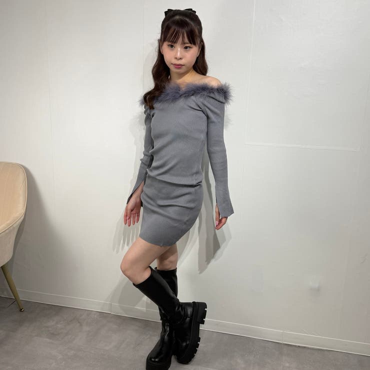 ラグジュフェミ 肩あきファーニットワンピース オフショルダー | marcydorn | 詳細画像3 