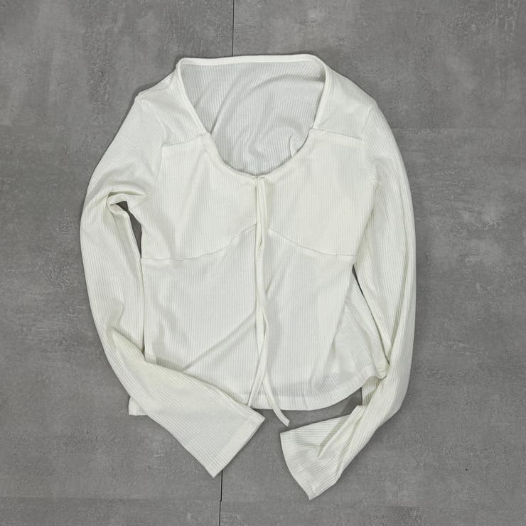 ホワイト | うるふわガール リブリボンカットソー ロングTシャツ | marcydorn