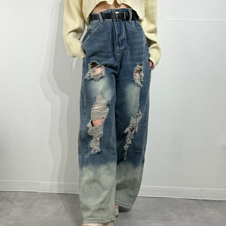 ブルー | ヴィンテージグラデ ダメージバギージーンズ デニム | marcydorn