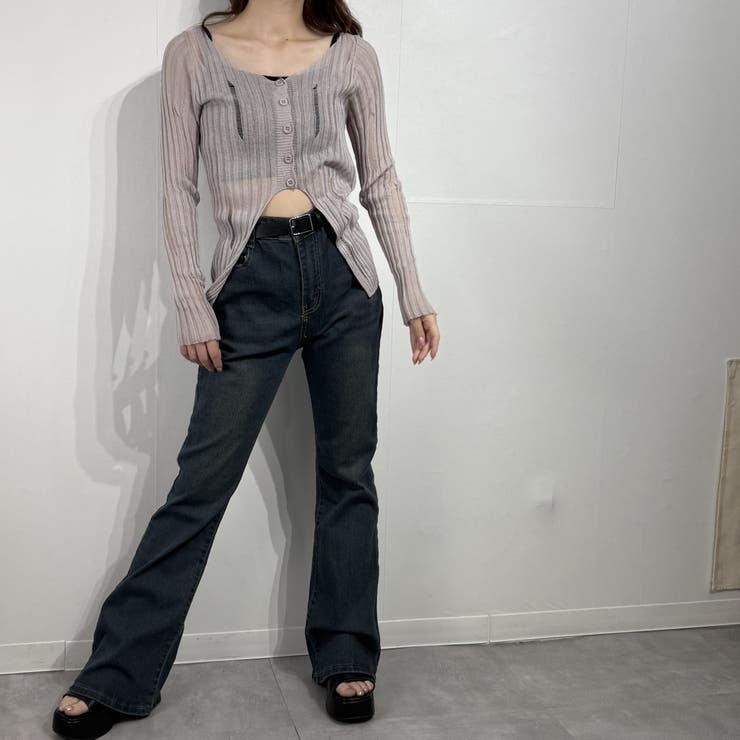 シアーニットカーデ クロップドトップス ニット カーディガン カットソー | marcydorn | 詳細画像6 