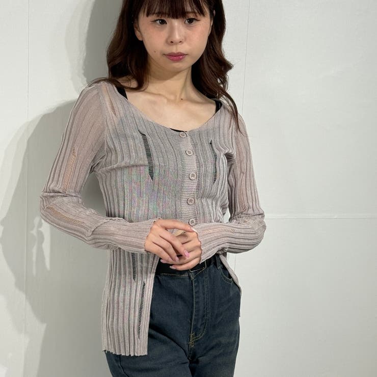 シアーニットカーデ クロップドトップス ニット カーディガン カットソー | marcydorn | 詳細画像8 