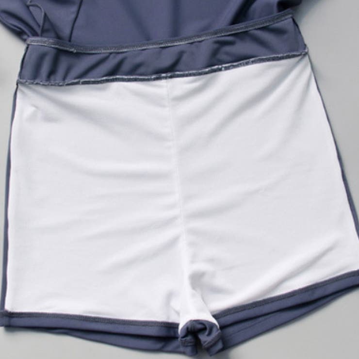 スイムウェア バイカラー フリル パフスリーブ 半袖 M/2XL パイピングフリルワンピーススイムウェア ( B604 水着 ) | Amliy