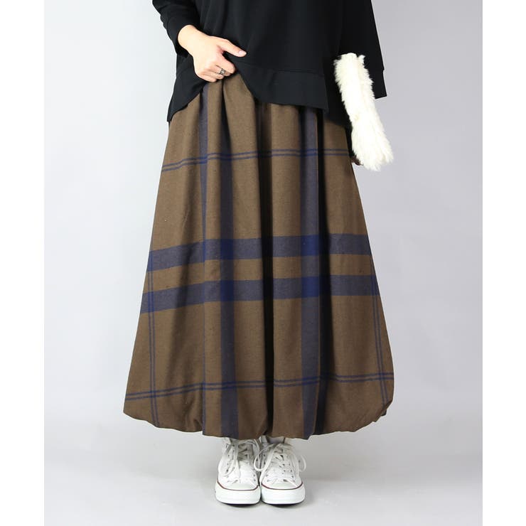 ブラウン | ビッグチェックバルーンスカート スカート レディース | and it 