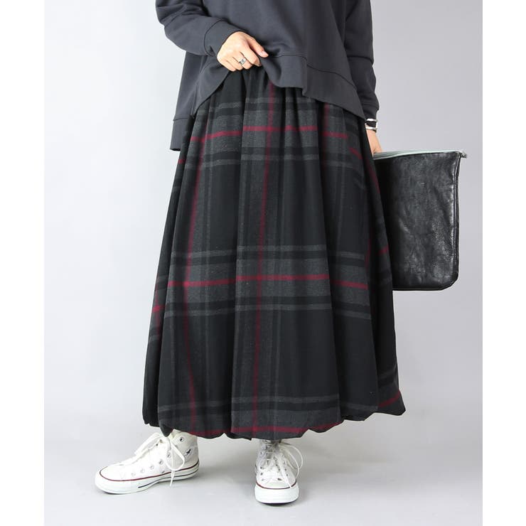 ブラックxチャコール | ビッグチェックバルーンスカート スカート レディース | and it
