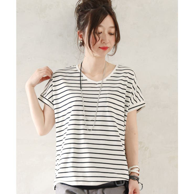 もちもちストレッチVネックカットソー【M】【L】(レディース 半袖 カットソー | and it  | 詳細画像20 