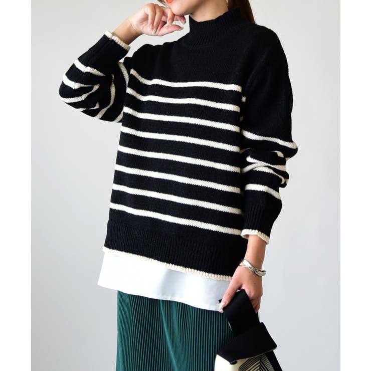 ブラック×オフ | 洗えるハイネックニットプルオーバー ニット レディース | and it 