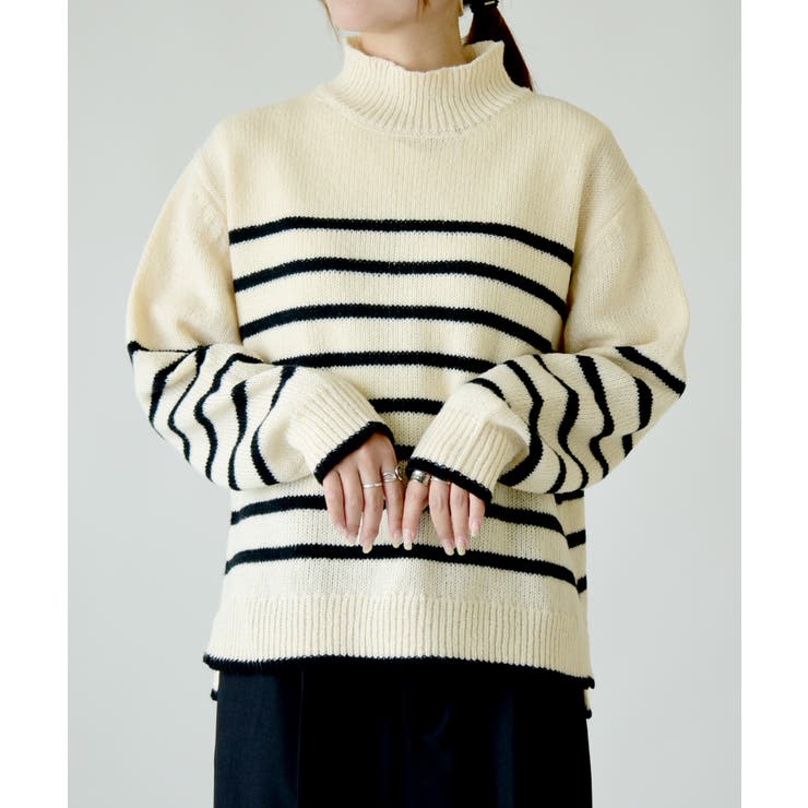 オフ×ブラック | 洗えるハイネックニットプルオーバー ニット レディース | and it 