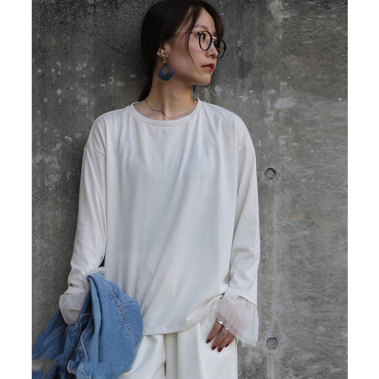 オフホワイト | 袖チュール長袖tシャツ トップス レディース | and it 