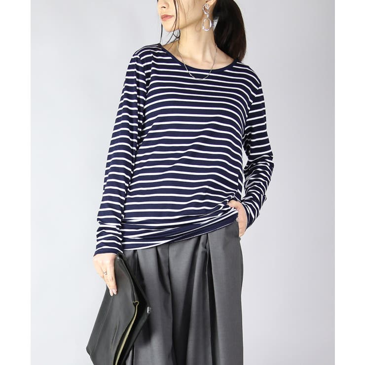 のびのびストレッチシンプルロングカットソー トップス