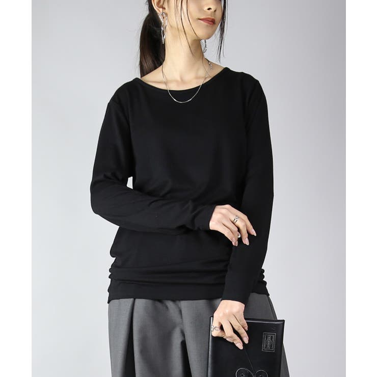 のびのびストレッチシンプルロングカットソー トップス