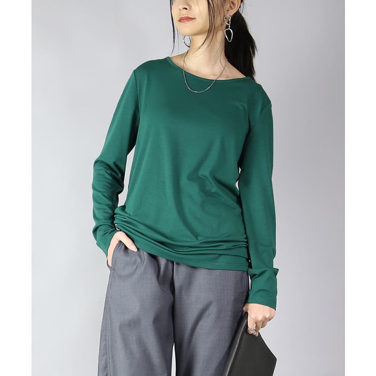 55グリーン | のびのびストレッチシンプルロングカットソー トップス ロンティー | and it 