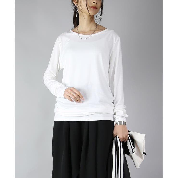 11オフホワイト | のびのびストレッチシンプルロングカットソー トップス ロンティー | and it 