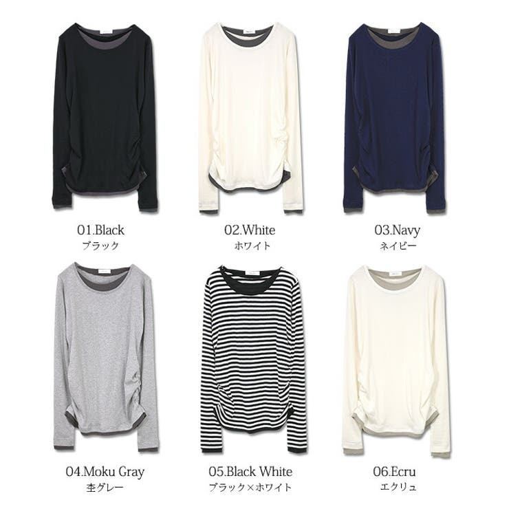 【M～4L】スムースコットンフェイクレイヤードくしゅくしゅシャーリングカットソー… | and it  | 詳細画像18 