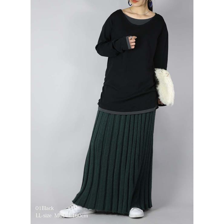 【M～4L】スムースコットンフェイクレイヤードくしゅくしゅシャーリングカットソー… | and it  | 詳細画像4 