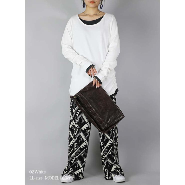 【M～4L】スムースコットンフェイクレイヤードくしゅくしゅシャーリングカットソー… | and it  | 詳細画像7 