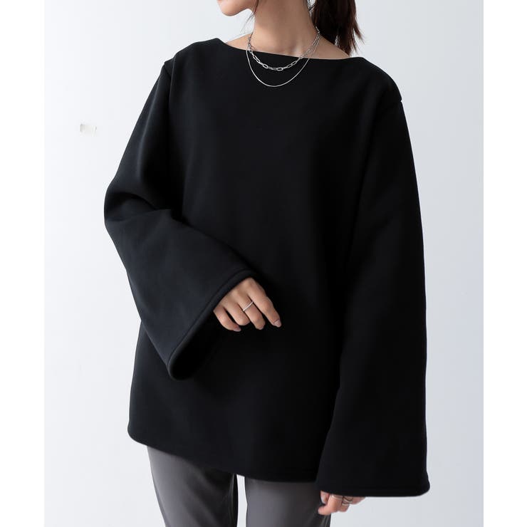 51ブラック/ボートネック | 選べる2type！裏起毛あったかトップスベルスリーブ トップス 裏起毛 | and it 