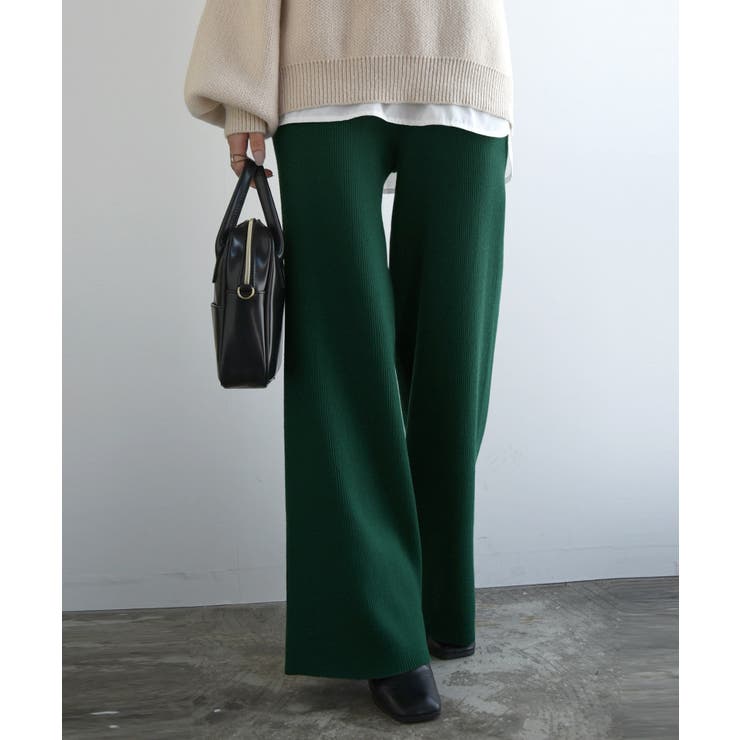 55グリーン | セミワイドリブニットパンツ パンツ レディース | and it 
