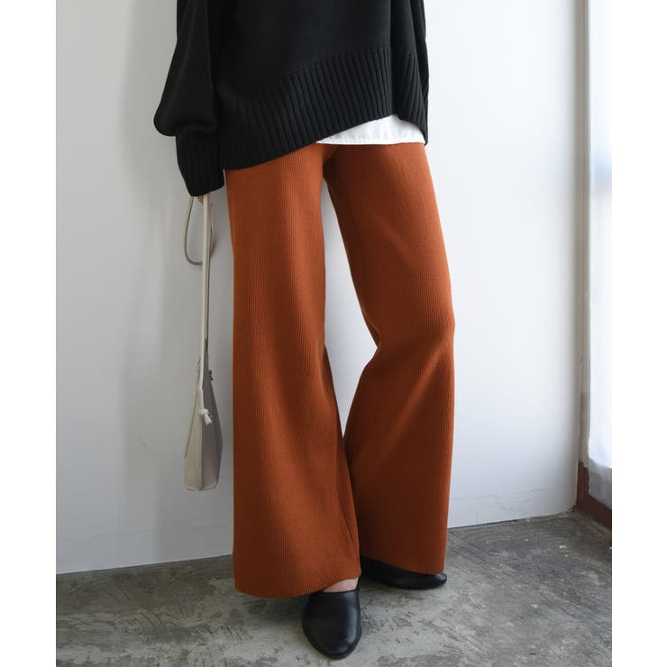 47オレンジブラウン | セミワイドリブニットパンツ パンツ レディース | and it 