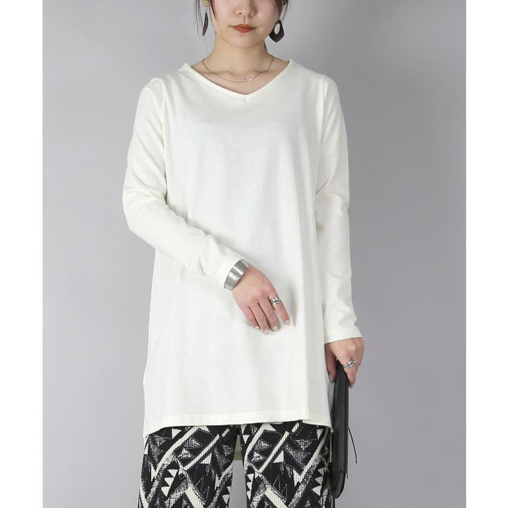 12アイボリー | Vネック7分袖Aラインロングカットソー Ⅿ L | and it 