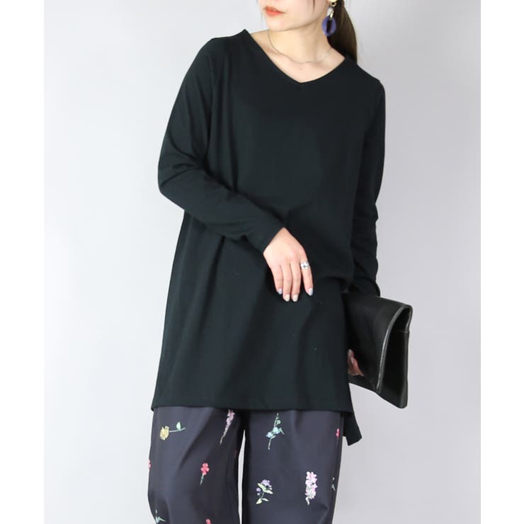 51ブラック | Vネック7分袖Aラインロングカットソー Ⅿ L | and it 