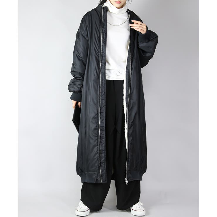 51ブラック | 中綿裏ボアロング丈MA 1デザインコート アウター | and it 