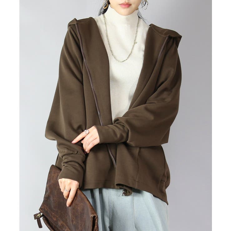 62ブラウン | ダンボールニットゆったりこなれフルジップパーカー パーカー レディース | and it