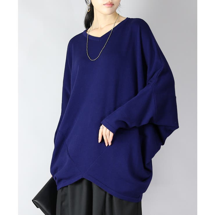 54ネイビー | 前後2wayバンザイドルマンコットンニット トップス レディース | and it