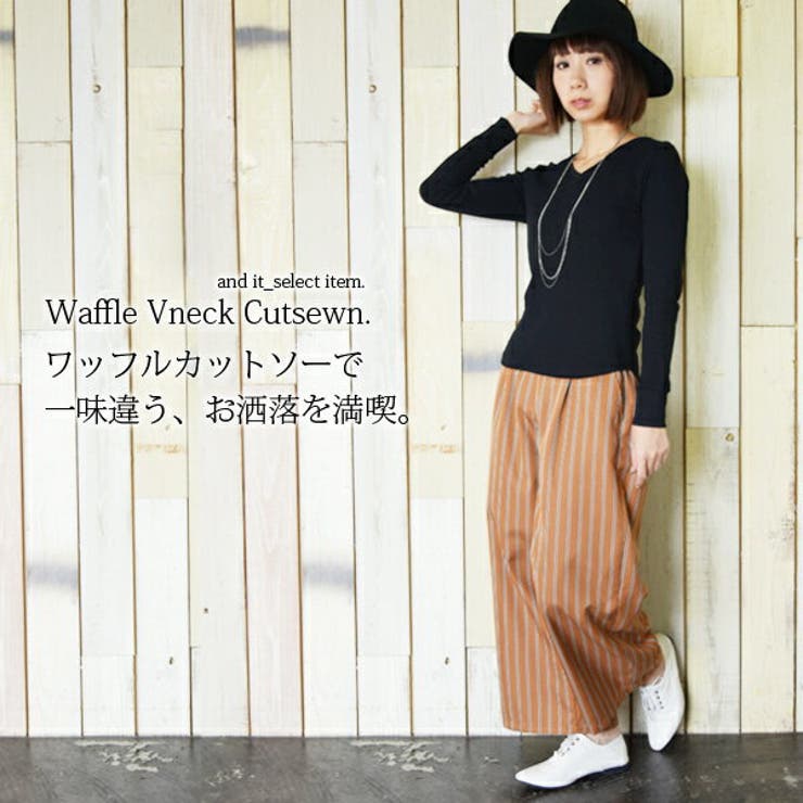 ワッフルVネックカットソー【M】【L】【LL】【3L】【4L】【10】(レディーストップスカットソーワッフルVネック長袖ラウンドヘム春秋冬凸凹着回し無地ベーシックロングシーズントレンド大きいサイズLL3L4L綿混コットン柔らかい重ね着インナー)